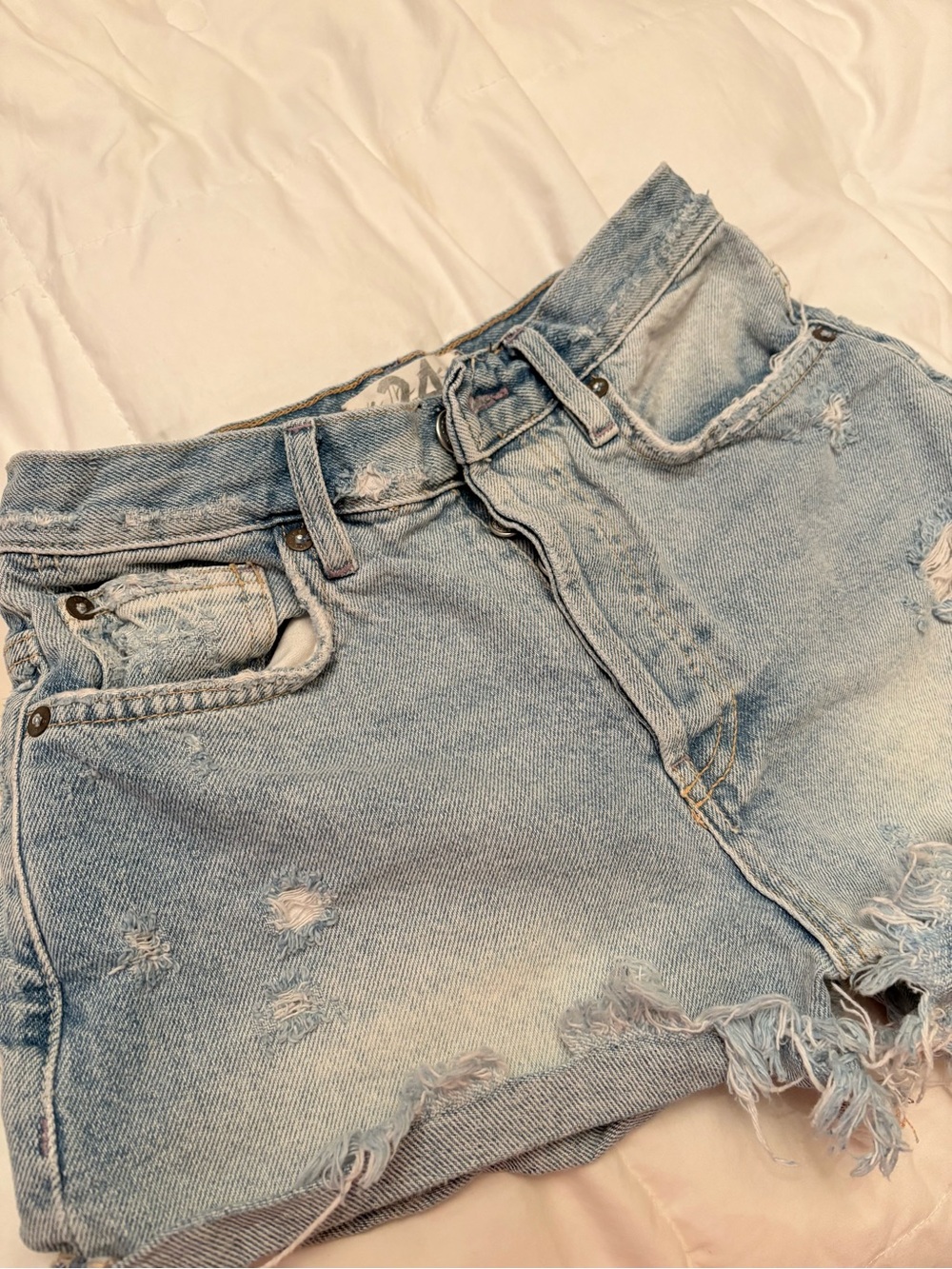 We The Free Light Blue Distressed Denim Shorts